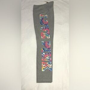 NWT Women Pink by Victoria’s Secret Gray Leggings Colorful Logo Size X Large